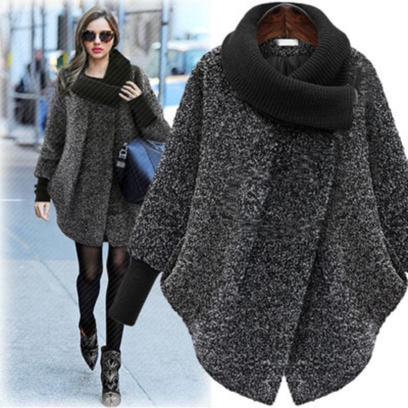 New Turtleneck Woolen Women's Coat Medium and Long Loose Woolen Coat 5XL