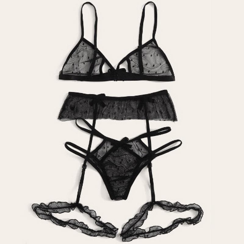 3Pcs/Set Porn Babydoll Lingerie Sexy Hot Erotic Open Crotch Underwear Sexy Lingerie Sleepwear G-string+Bra Set Sexy Costumes L black