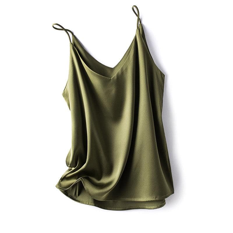 Women's V-Neck Sleeveless Camisole Top Satin Acetate Blend Inner Outer Wear Elegant Style with Suit for Summer Fashion XL