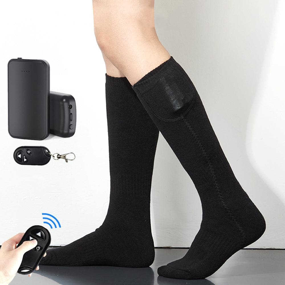 1 Pair Remote Control Heated Socks Electric Socks Rechargeable Warm Heating Socks with 4000mAh black