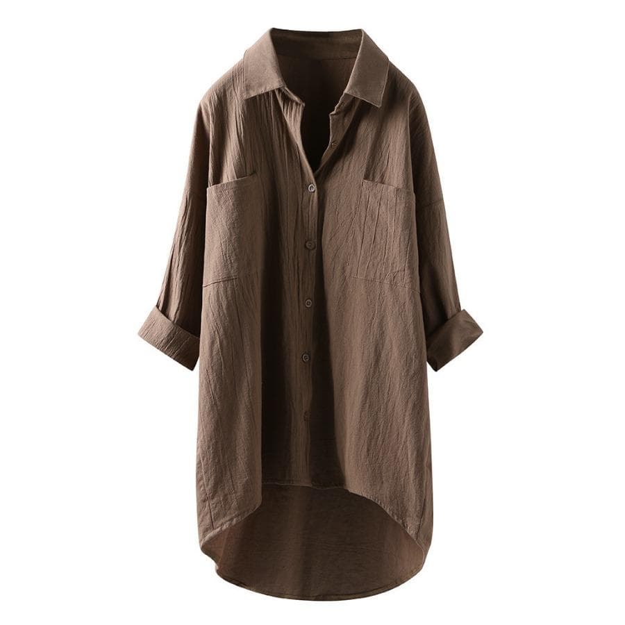 Spring Long Sleeve Plus Size Blouses Women's Cotton Blouse Shirt Ladies Lapel Loose Plus Size Top Vintage 2XL khaki