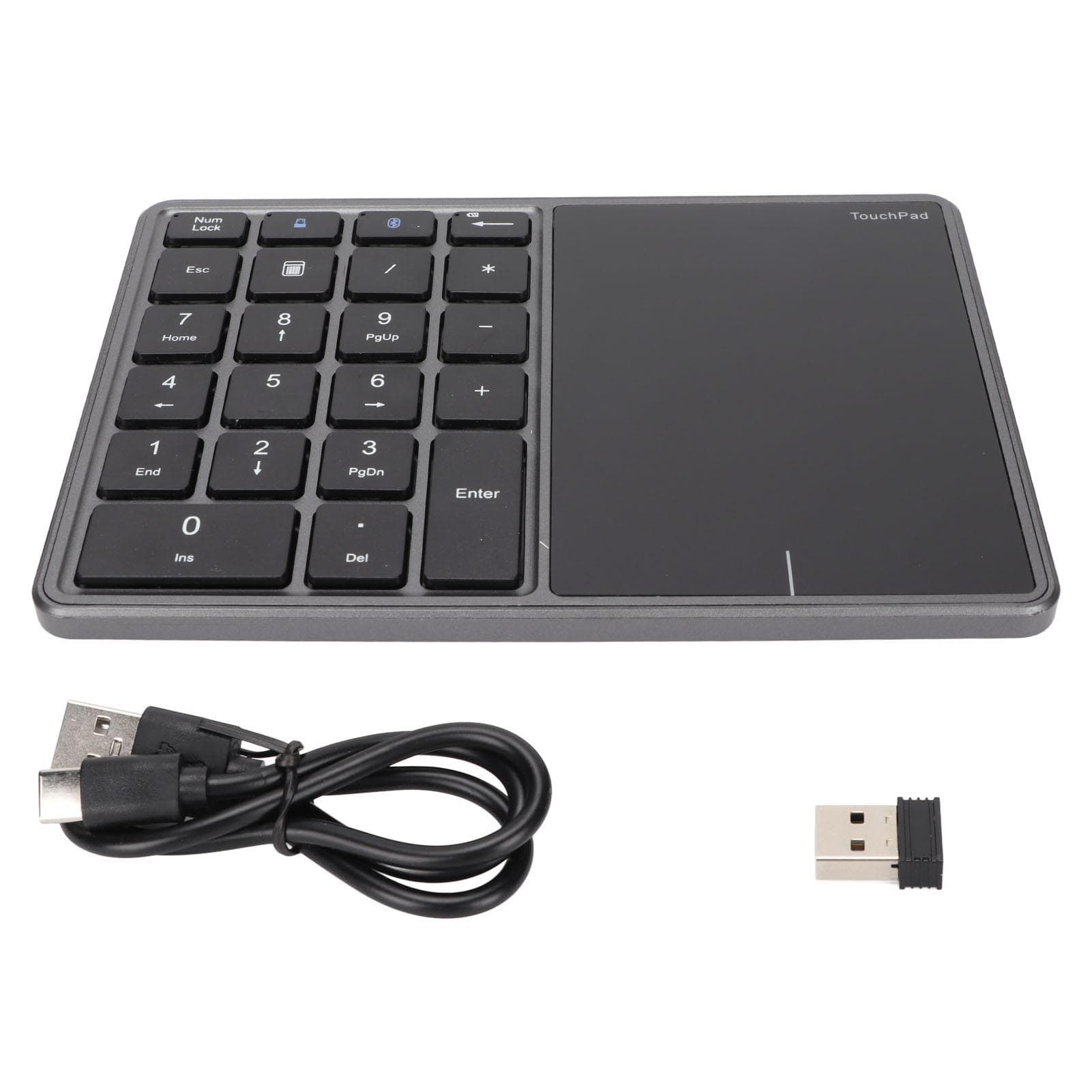 Wireless Numeric Keypad 2.4G Ergonomic 7.5 Degree Angle 10m Receiving Type C Port 22 Keys Number gray
