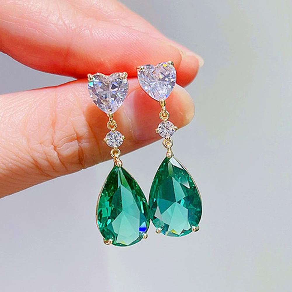 BELLA BOX Aesthetic Green/Blue Cubic Zirconia Dangle Earrings For Women Silver Color/Gold Color Wedding Trend Eternity Love Jewelry green