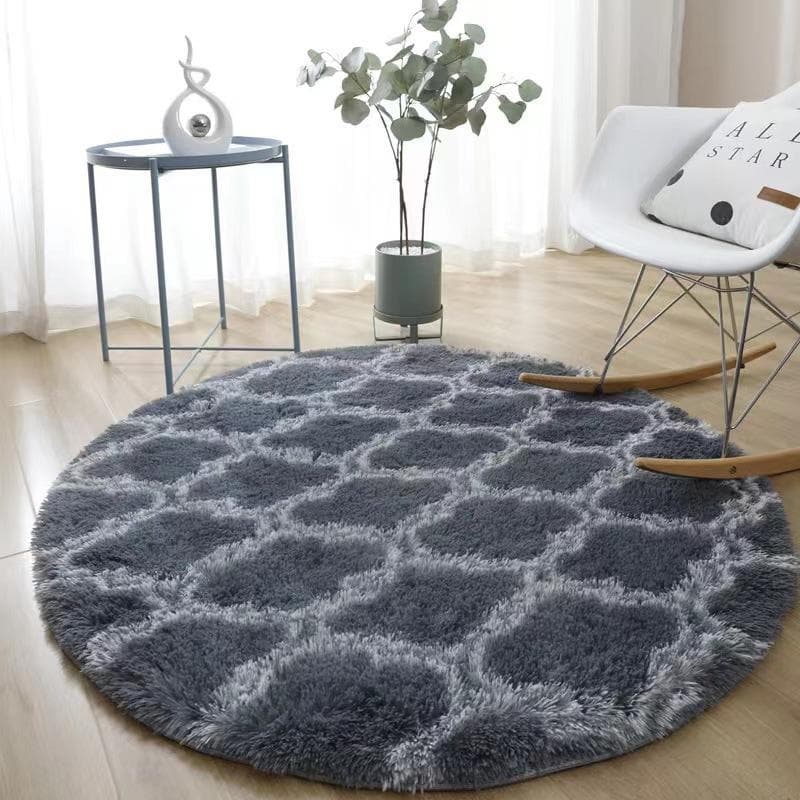 Amazon Round Silk Wool Carpet Nordic Tie-Dye Plush Non-Slip Mat Simple Living Room Carpet Bedroom Under Bed Carpet 800MMx800MM