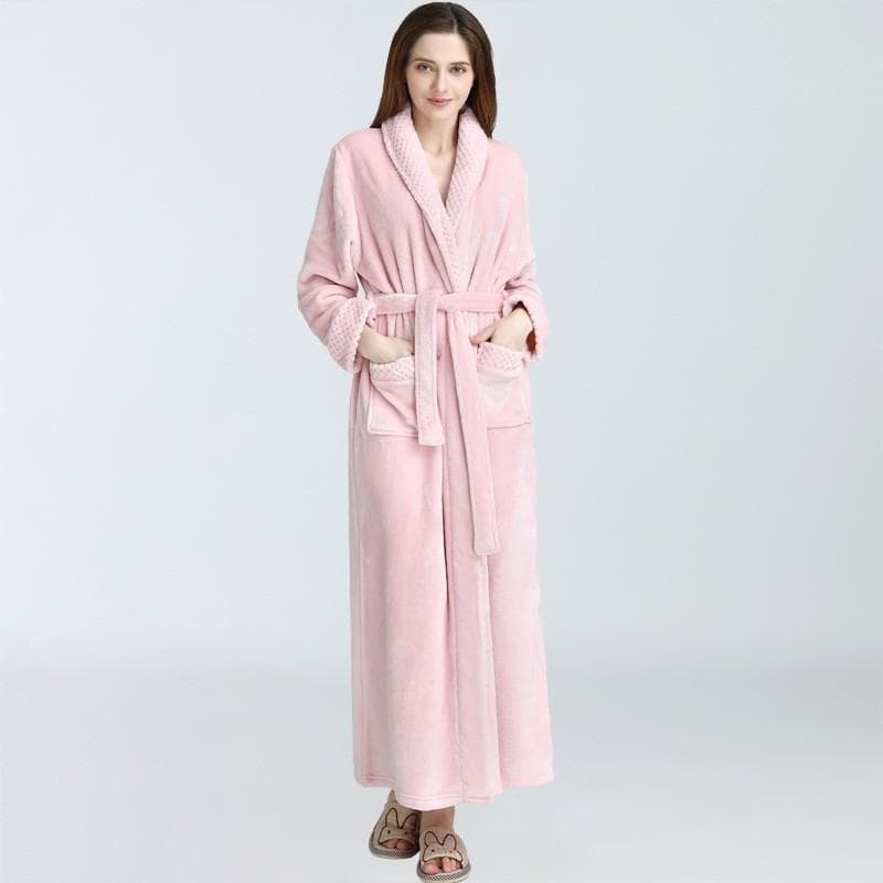 Ladies Soft Bathrobe Autumn Winter New In Women Pajamas Comfortable Sleepwear Female Nightgown Thickened Extended Yukata Flanne M pink