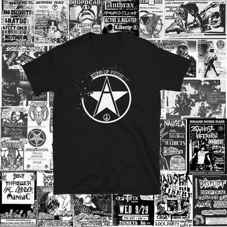 230 Gsm 100% Cotton Icons Of Filth Short Sleeve Shirtpunk Crust Dbeat Hardcore Punk Crass Conflict Subhumans XL black