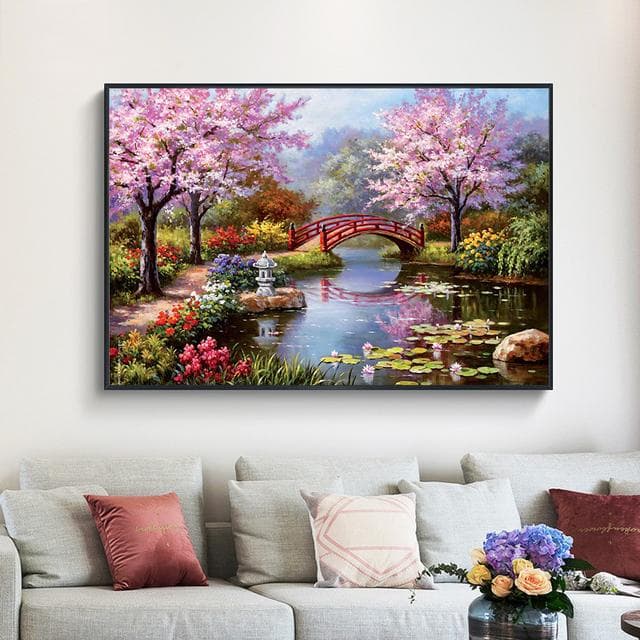 River Bank Scenery Canvas Paintings Modern Landscape Posters and Prints Wall Art Pictures For Living Room Home Decor No Frame 60cm×170cm NoFrame