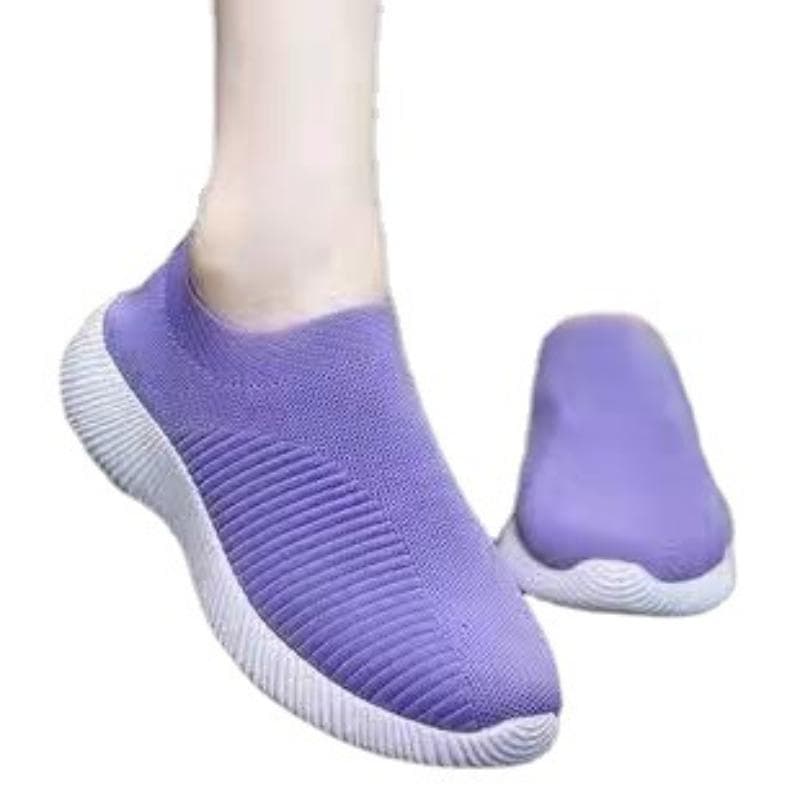 Large Size Women's Shoes Summer Breathable Casual Sports Shoes One Pedal Lightweight Flying Woven Shoes Women 41 purple