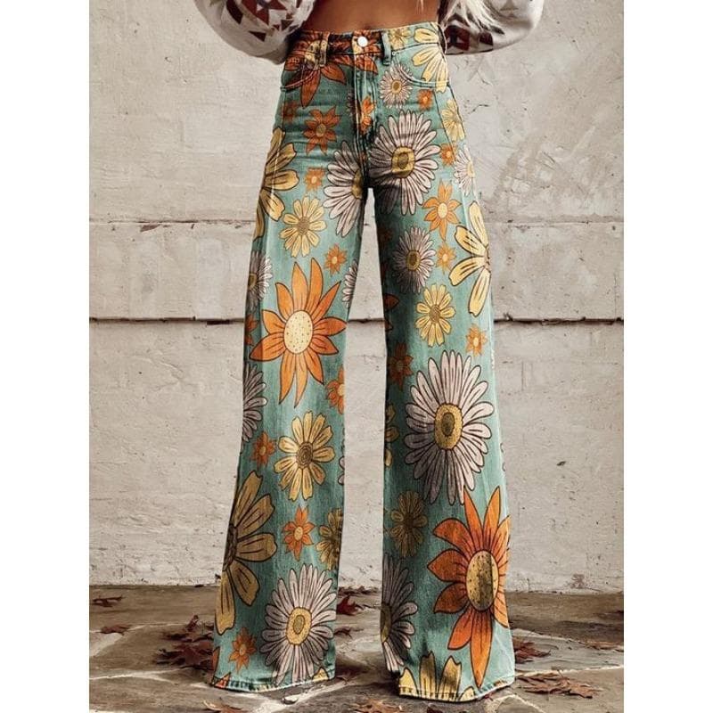 Women's Casual Pants Printed Casual Wide Leg Trend Pants XL