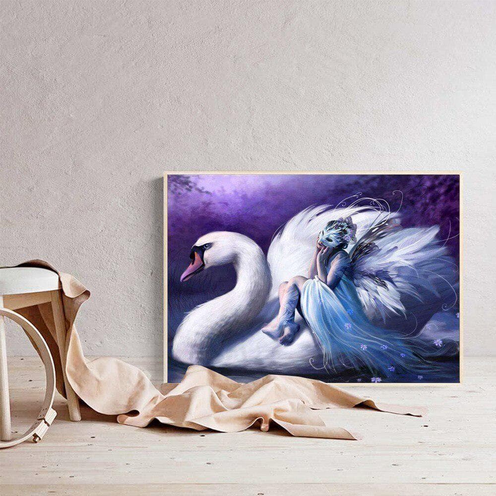 Diamond Animal Swan Full Round Diamond Painting Fairy Embroidery Rhinestone Picture Handicraft 20X30CM