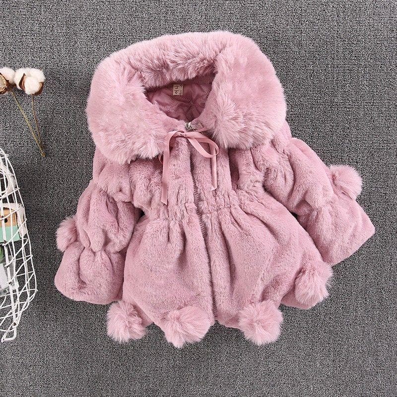 Winter Girls' Sweater with Faux Fur Fur Collar Thickened Cotton Clip Girls' Cloak Jacket 140