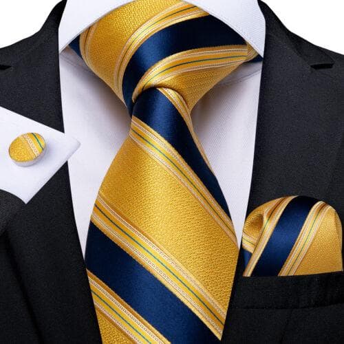 DiBanGu Mens Silk Necktie Set Striped Paisley Solid Tie Pocket Square Cufflinks N-7340