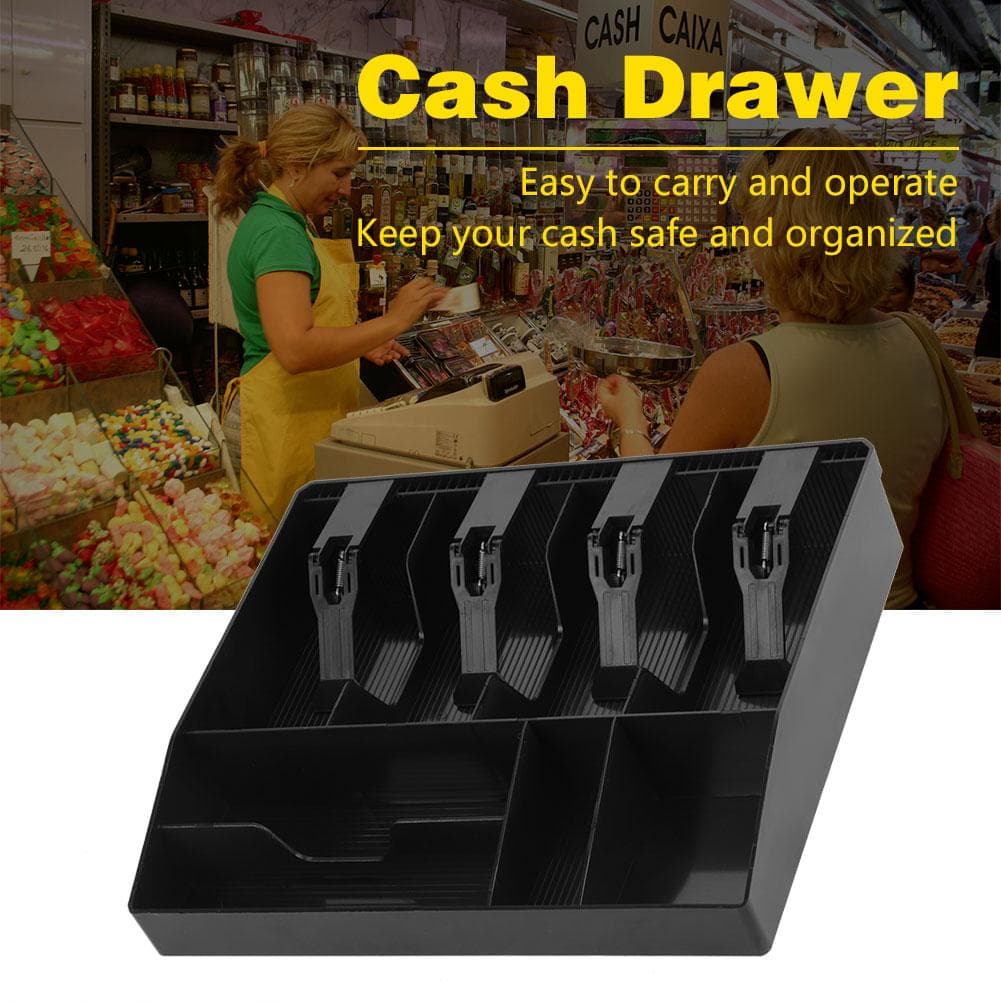 Eight Grids Cash Drawer Register Insert Coin Tray Cashier Tidy Storage Safe Box (Black)
