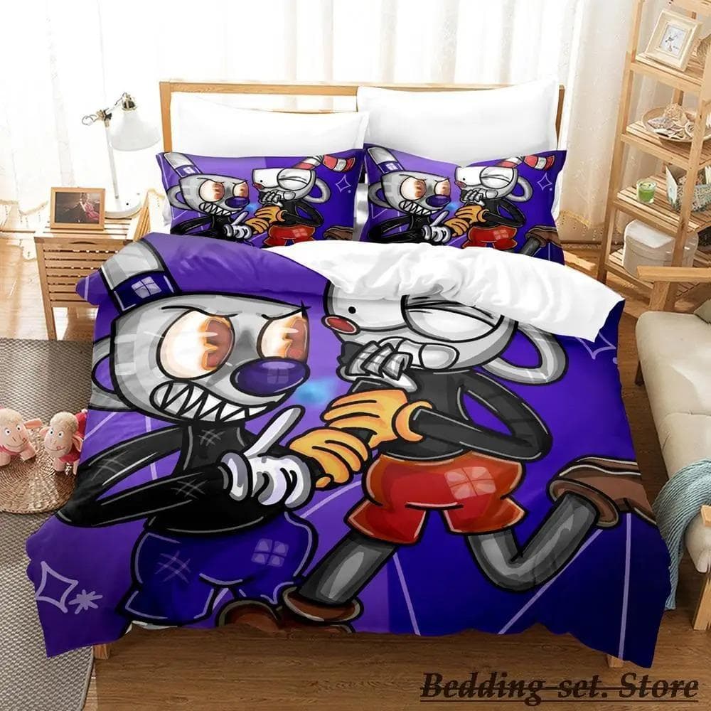 Game Cuphead Mugman Bedding Set Cartoon Anime three-piece set Adult Kid Bedroom Duvetcover Sets 3D Kawaii cama de casal 70x133cm 2pcs