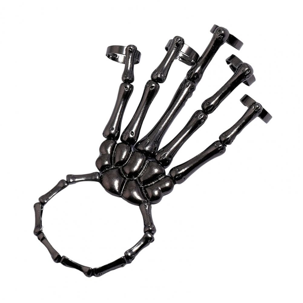 Punk Skeleton Hand Bracelet Spooky Skeleton Hand Bracelet with Adjustable Elastic Cord Exaggerated Punk Style for Halloween black