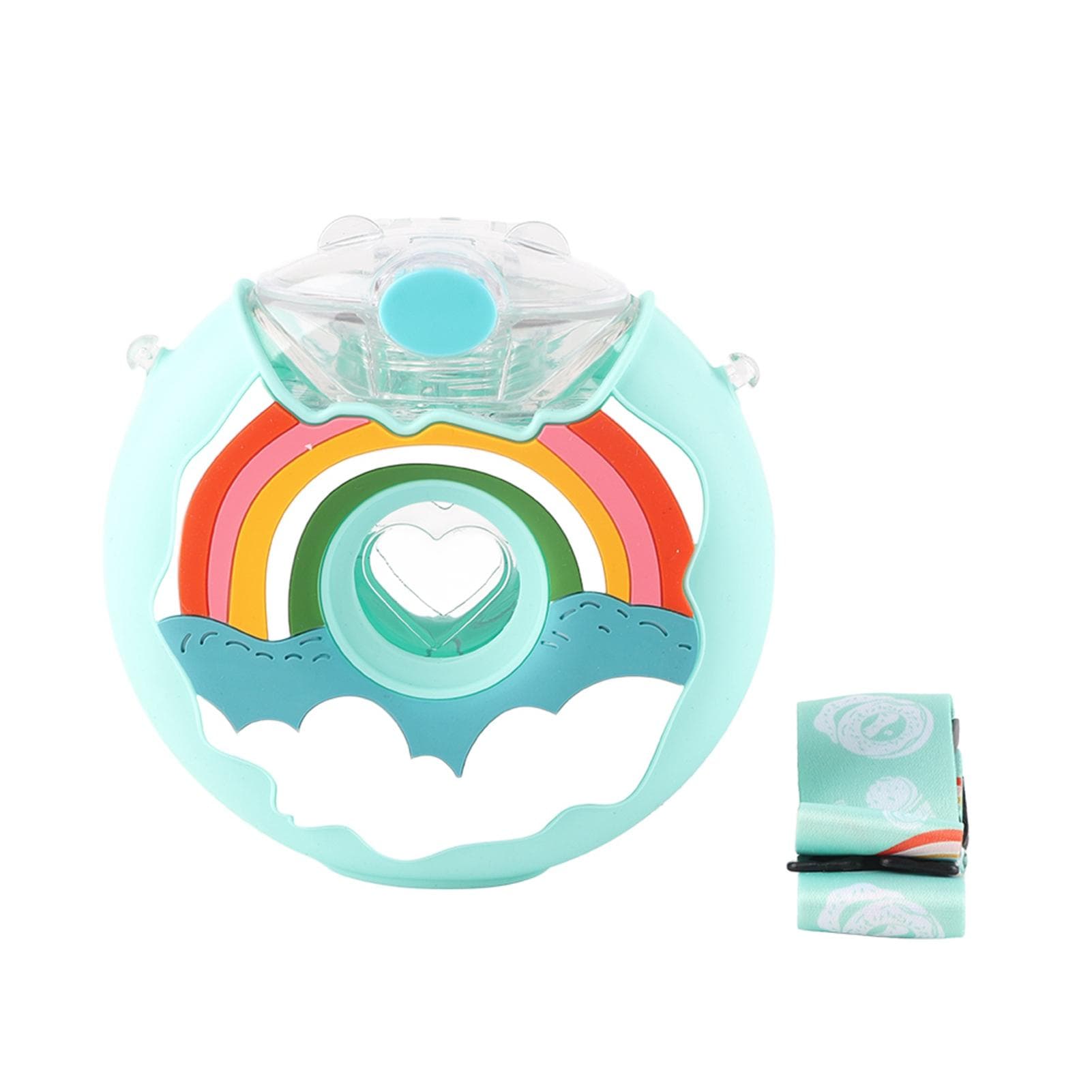 Donut Water Bottle Cute Shape Colorful PC Heat Resistant Portable Toddler Drink Bottle with Strap blue