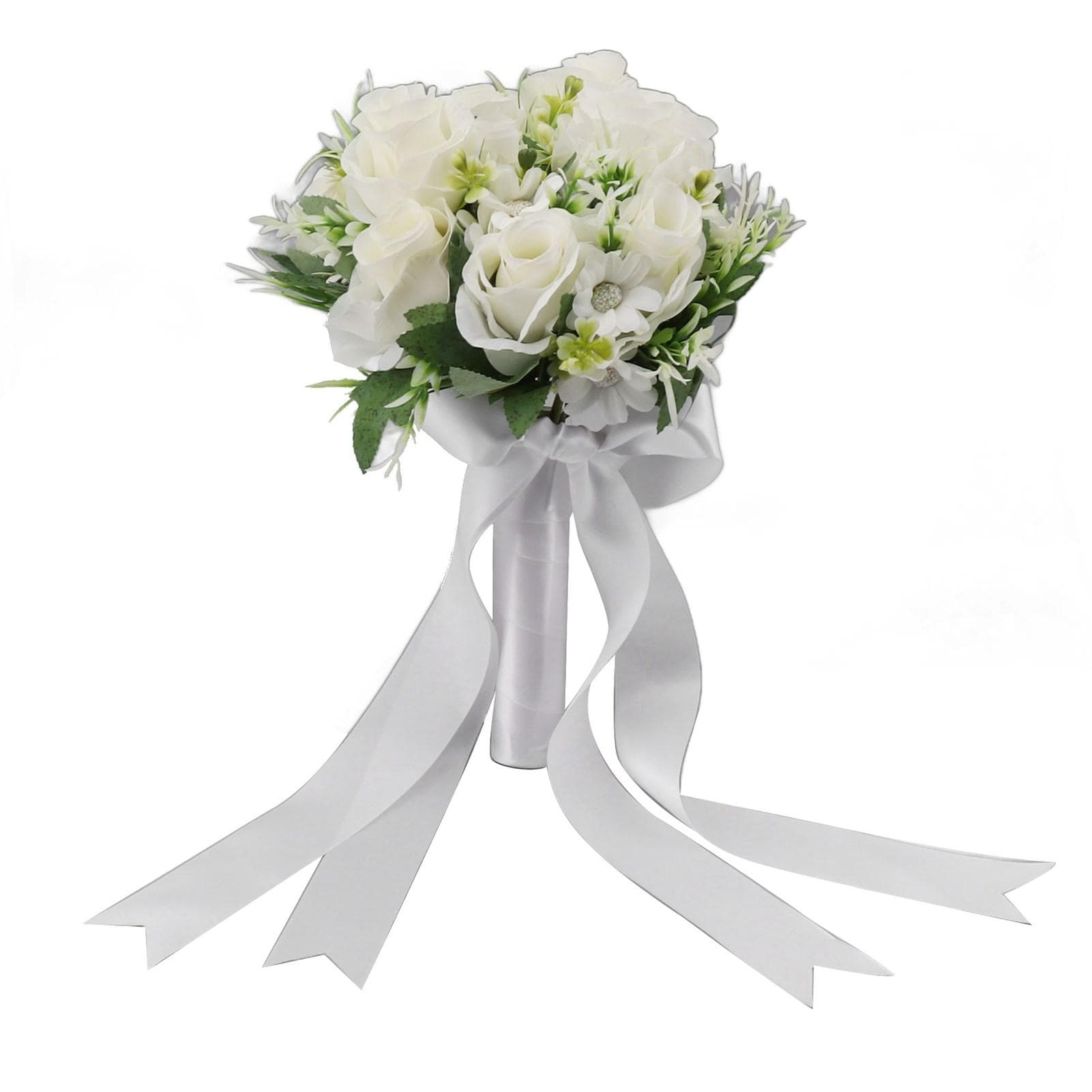 Wedding Bouquets Flower Hand Bouquet Silk Artificial Fake Flowers for Bride Wedding Party and white