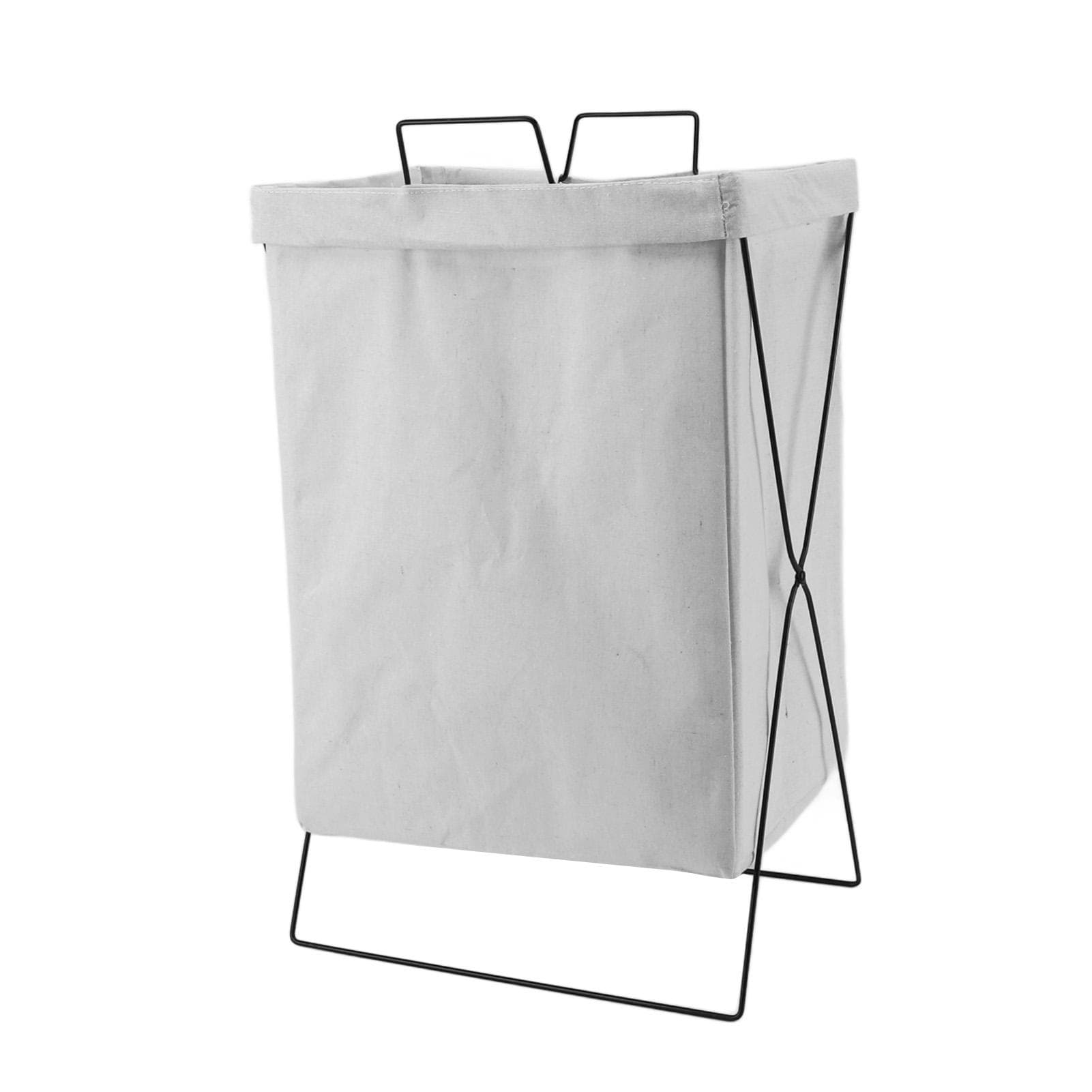 Foldable Laundry Basket Thickened Iron Frame Long Rectangle Clothes Hamper Storage Bin Organizer L white