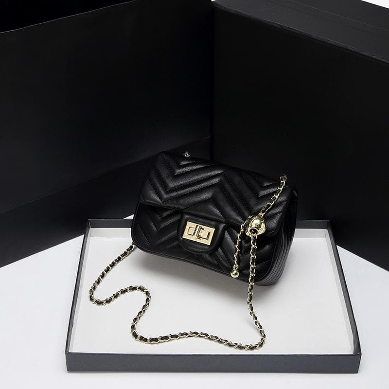 Diamond Lattice Women's Bag Summer Chain Bag Trend Small Gold Plant Fashion Single Shoulder Crossbody Bag Small Square black