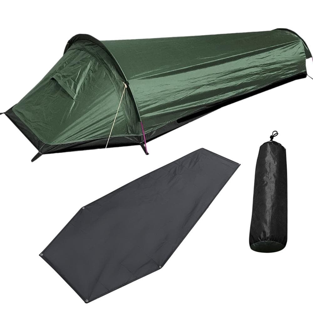 Single Person Backpacking Tent Hiking Bivy Tent Lightweight Sleeping Bag Tent with Ground Cloth army green