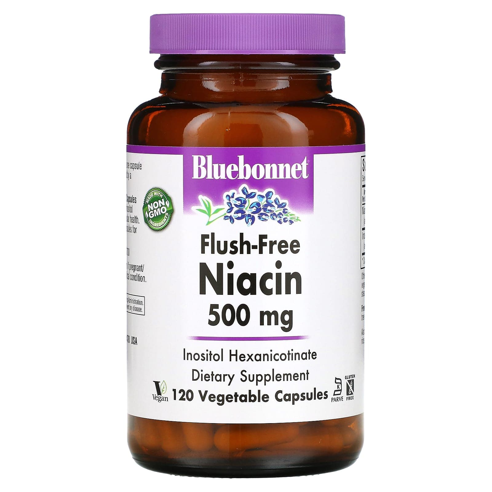Bluebonnet Nutrition, Non-Rush Niacin, 500 mg, 120 Veggie Capsules