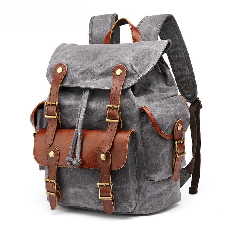 Backpack Men's Outdoor Backpack Sports Travel Bag Mountaineering Computer Student Bag Waxed with Red Brown Head Layer gray
