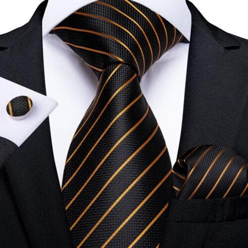 DiBanGu Mens Silk Necktie Set Striped Paisley Solid Tie Pocket Square Cufflinks N-7331