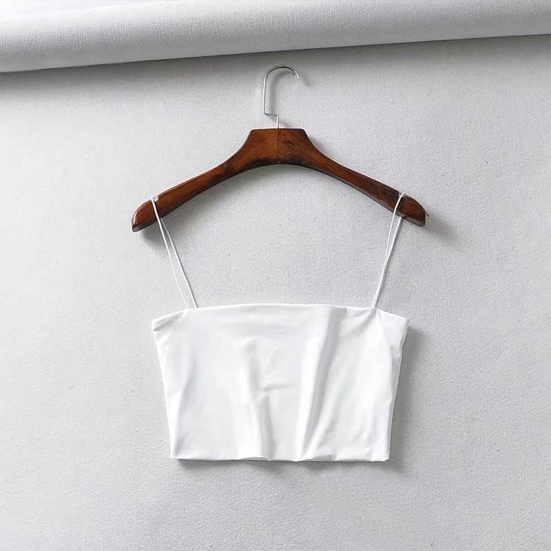 Trendy European & American Street Style Tube Top - Women's Thin Strap Solid Color Crop Vest Small white