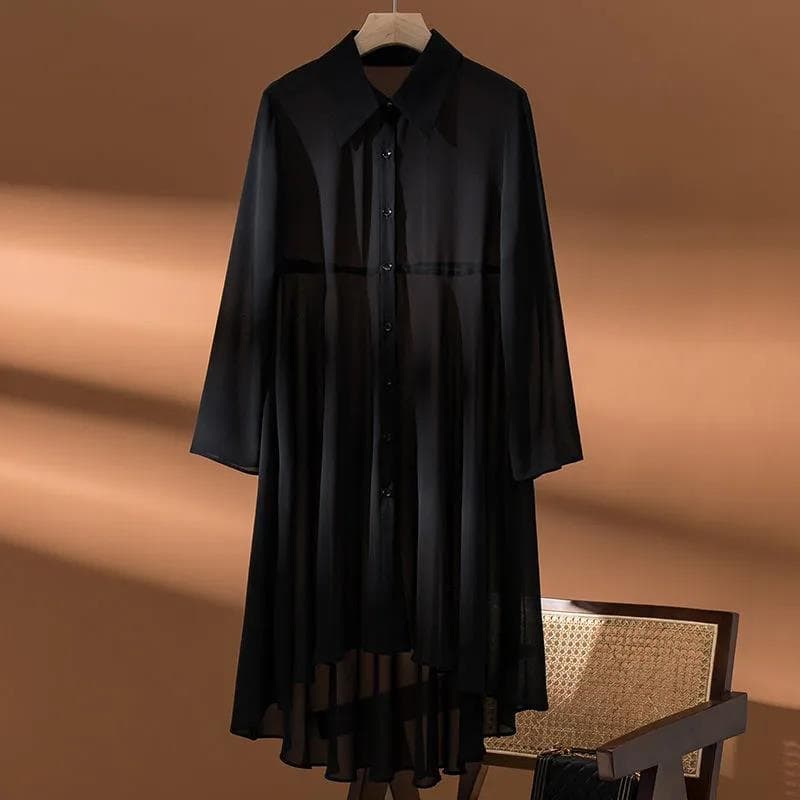 Chiffon Shirt Women's Thin and Versatile Loose and Casual Temperament Outerwear Sun Protection Cardigan Summer 2XL black