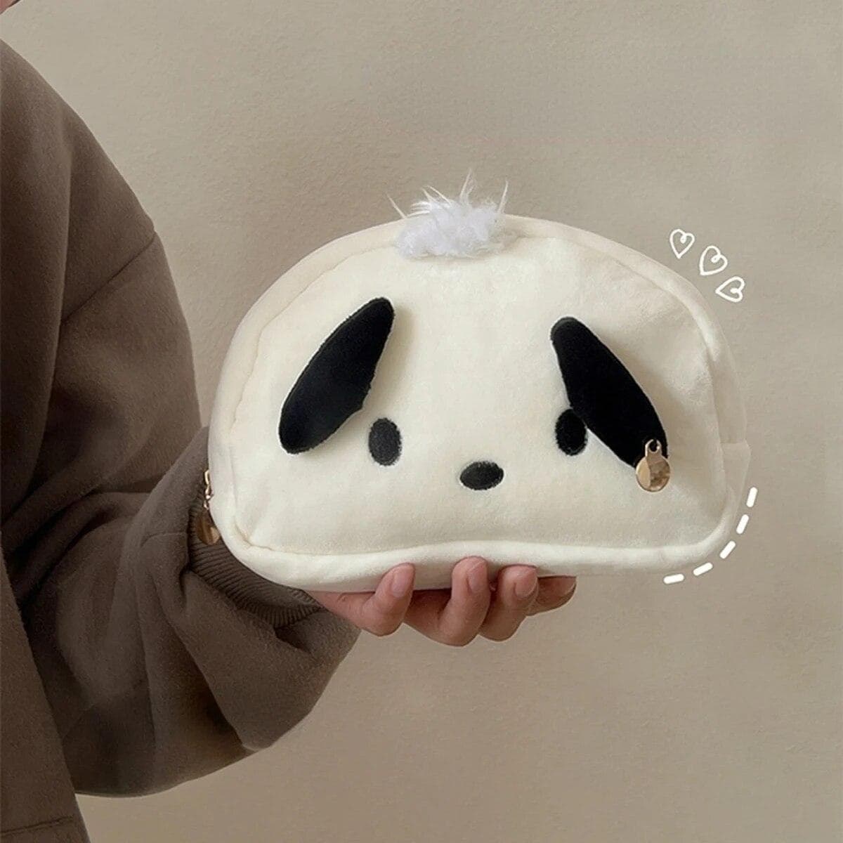 Kawaii Black White Dog Large Capacity Plush Pencil Bag Cute Pencil Cases Pouch Stationery Organizer Holder Gift Prizes white