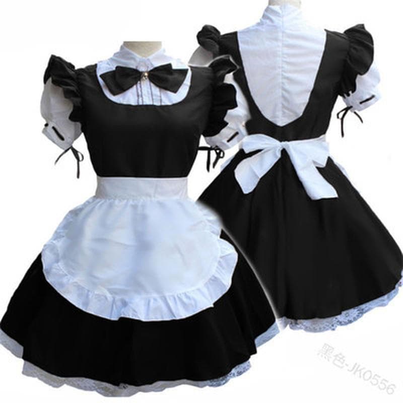 Scione Women Ladies Cosplay Costume Plus Size S-5XL Doll Collar Retro Maid Dress Cute French Maid Outfit 5XL black