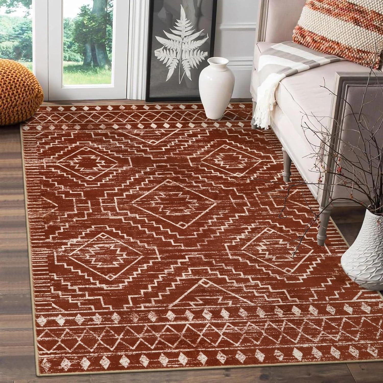 Moroccan Style Carpet for Living Room Retro Washable Farmhouse Bedroom Black Boho Non-Slip Floor Mat Soft Rug for Kitchen Entry 80x120cm