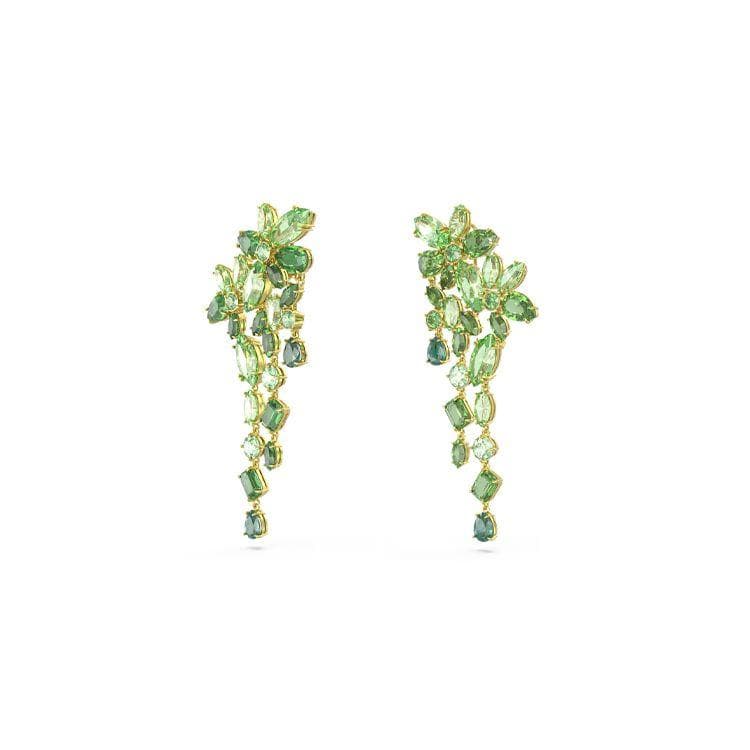 Swarovski Gold Plated Leaf Shaped Earrings Unisex earrings Green 5652801 Box (Random Color)