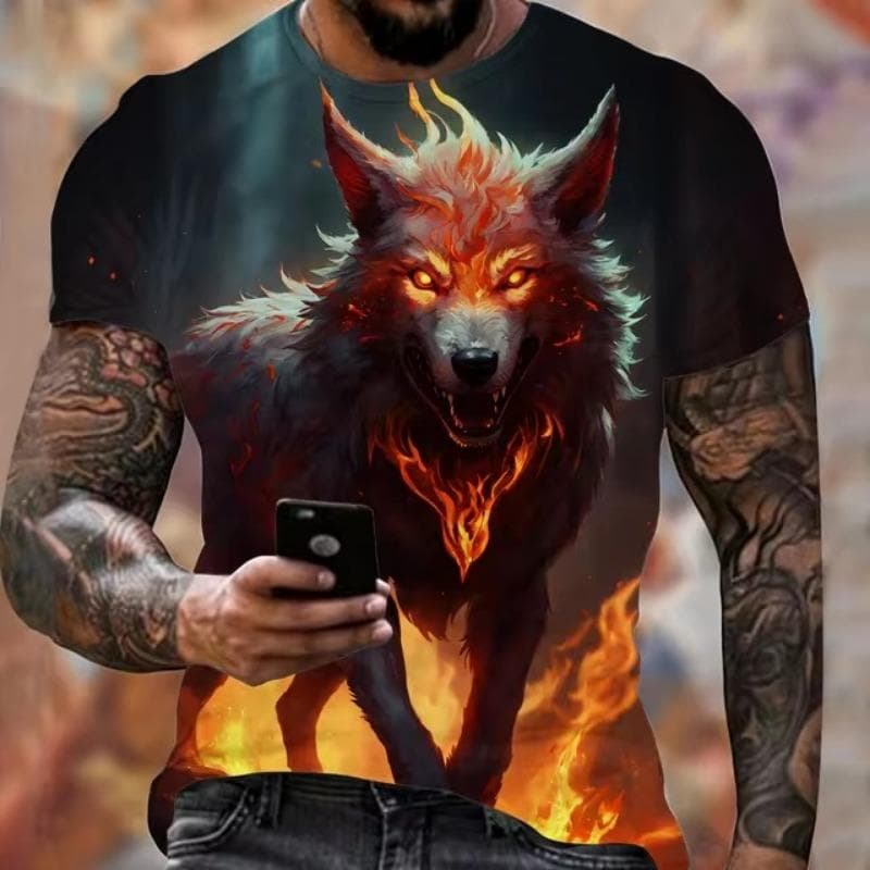 Animal Harajuku Graphic 3D Print T-Shirt Fashion Wolf Pattern Short Sleeve Summer Men's Clothing Breathable Fitness T-Shirts 4XL