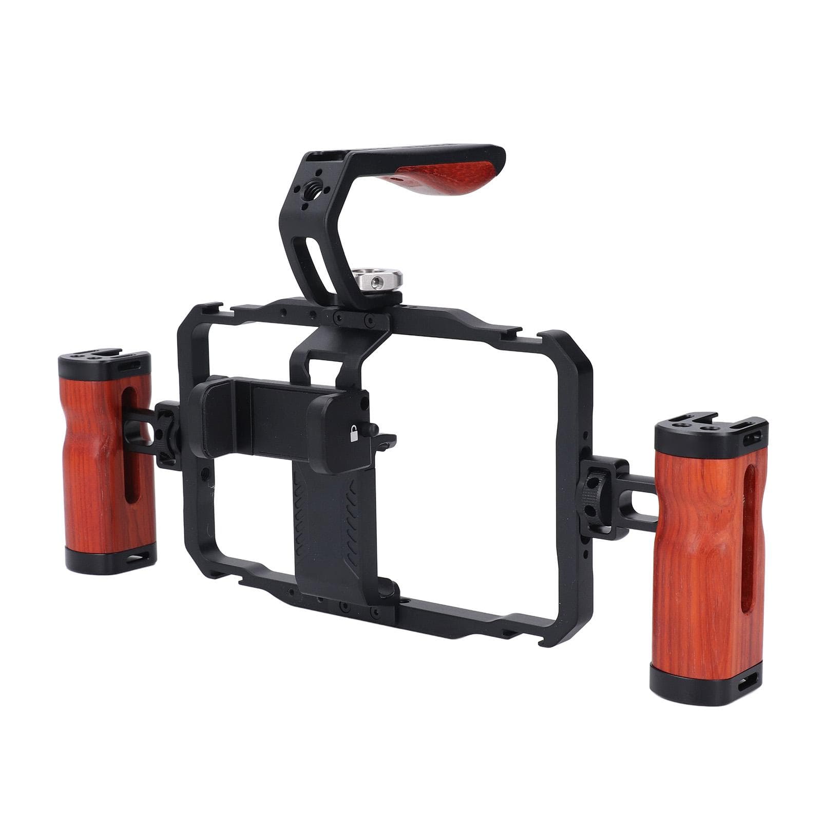 Smartphone Video Rig Kit Aluminum Alloy Detachable Dual Wooden Handles Phone Cage Kit for Vlogs