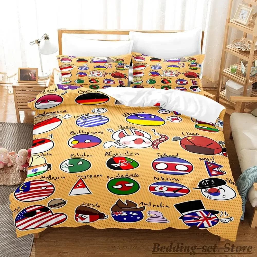 New Countryball Polandballs Bedding Set Single Twin Full Queen King Size Bed Set Aldult Boys Bedroom Duvetcover Sets Anime US Twin(172x218cm)