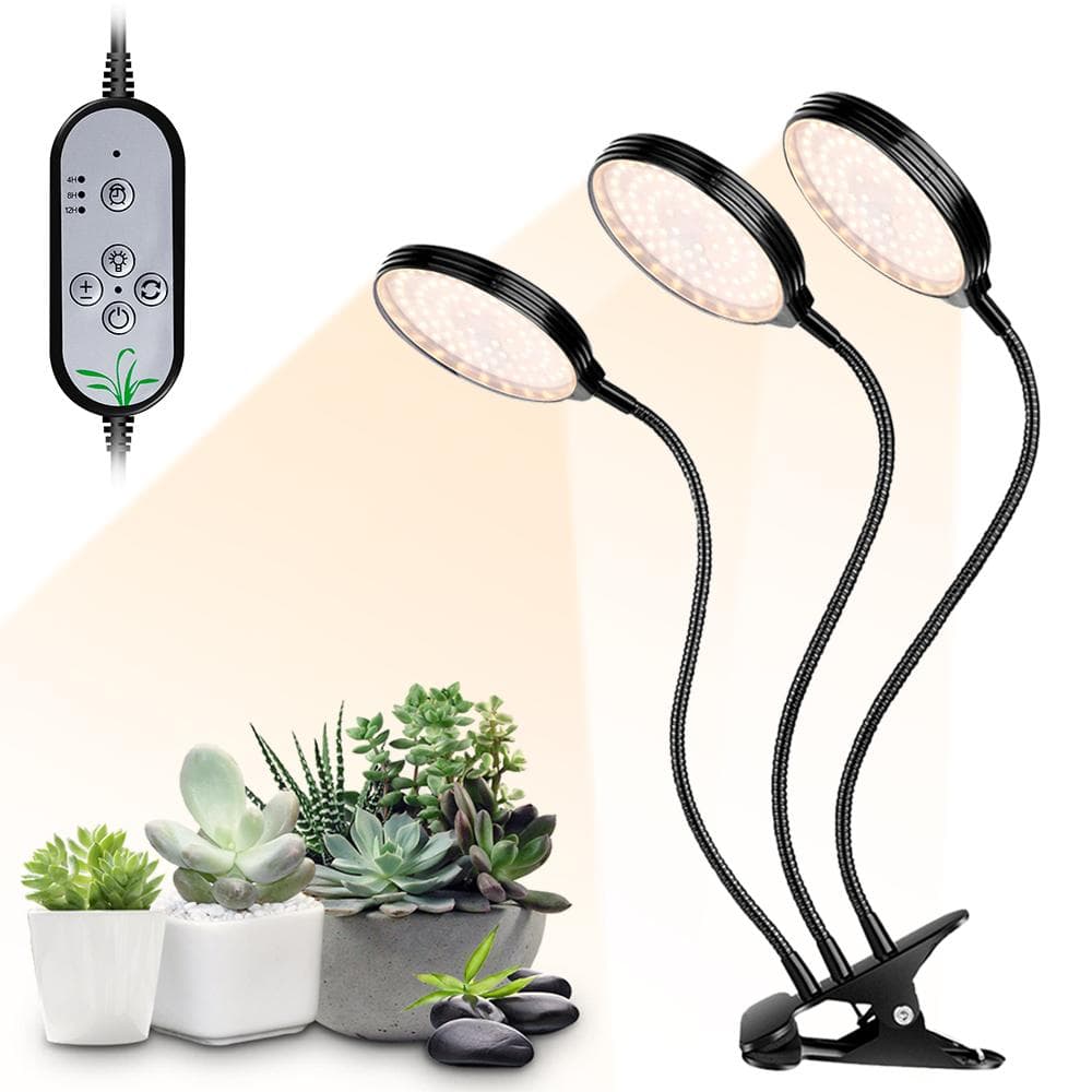 USB Plant Grow Light 312 LEDs Sunlight Full Spectrum Adjustable Desktop Clamp Growing Lamp for Indoor Plants 5 Dimmable Levels 4812H Timer 3 heads