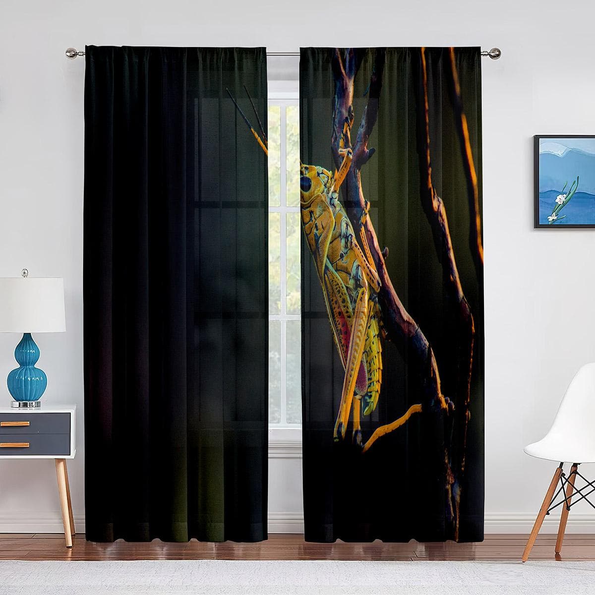 Spider Standing on Mushroom Sheer Curtain Nature Window Chiffon Sheer Tulle Curtains for Living Room Bedroom Home Decorations 1 PCS W100XH250cm&Grommet Top
