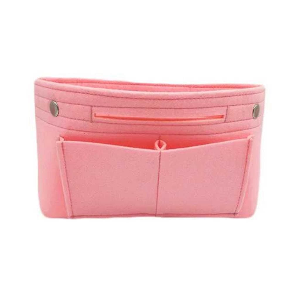Women Portable Solid Color Felt Multi Pockets Cosmetic Handbag Storage Organizer girls make up Bags 17*18*7cm pink