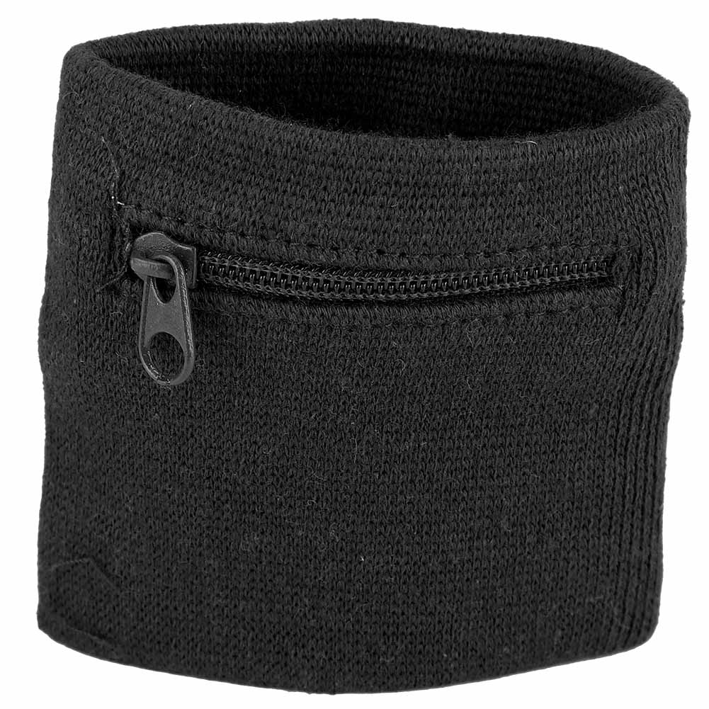 Unisex Wristband Coin Keys Storage Zipper Pocket Sport Wrist Wallet Gym Running Basketball black