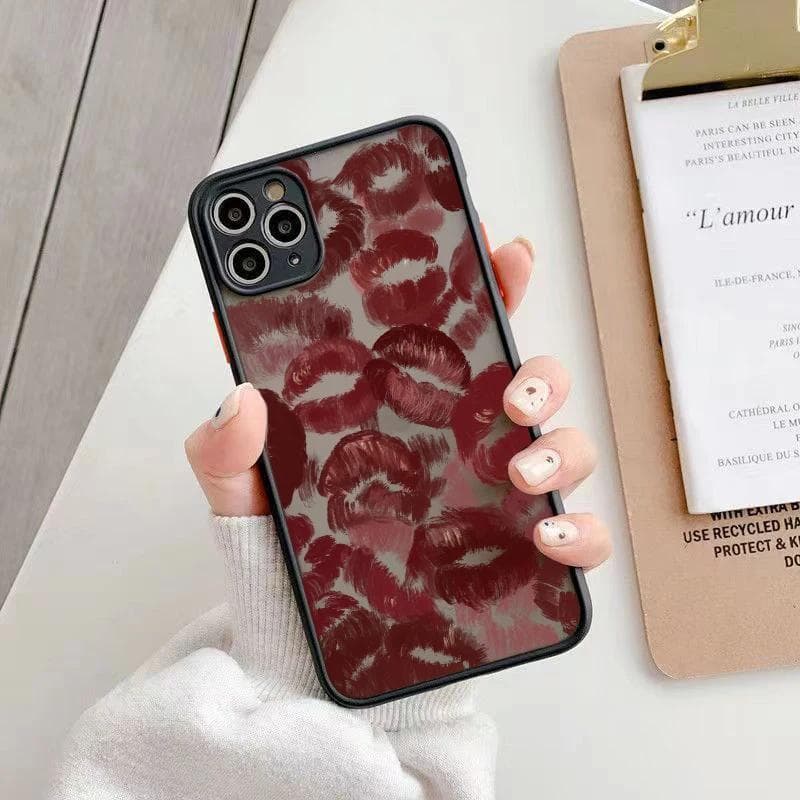 Sexy Girl Red Lips Hard Matte Case for iPhone 14 15 Pro Max Cases iPhon 13 11 12 Pro XR X XS Max 7 8 Plus SE2 Soft Bumper Cover For iPhone 15