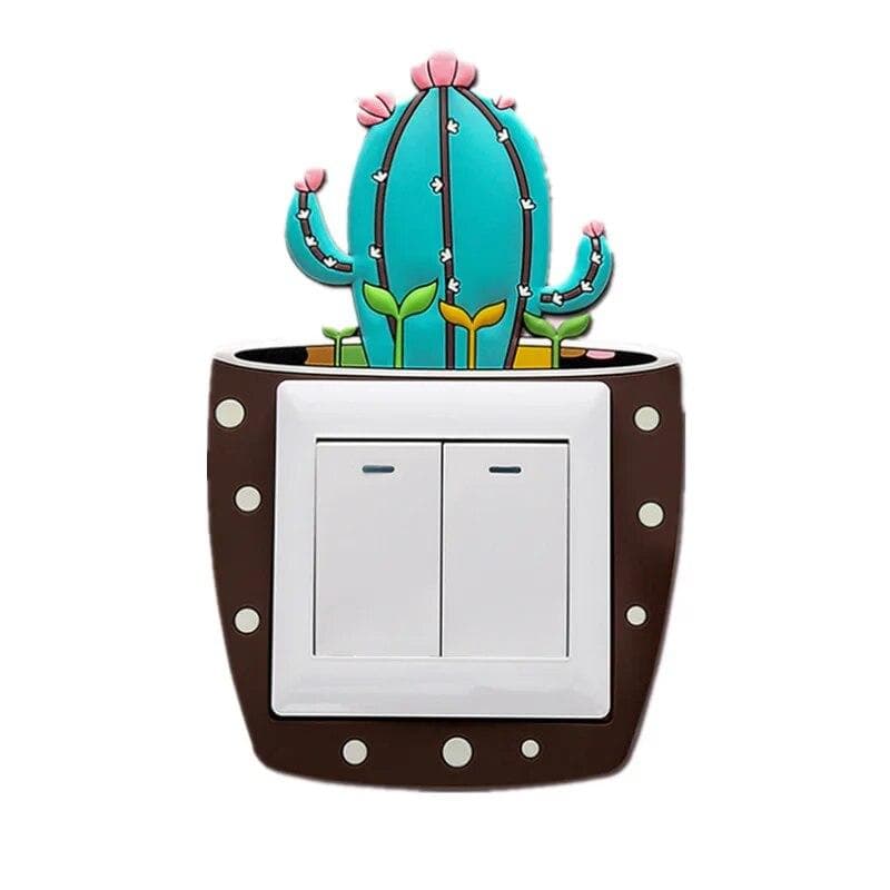 Switch Wall Stickers 3D Silicone Wall Sticker Luminous Cactus Plant Protective Cover For Switch Socket Home Decoration