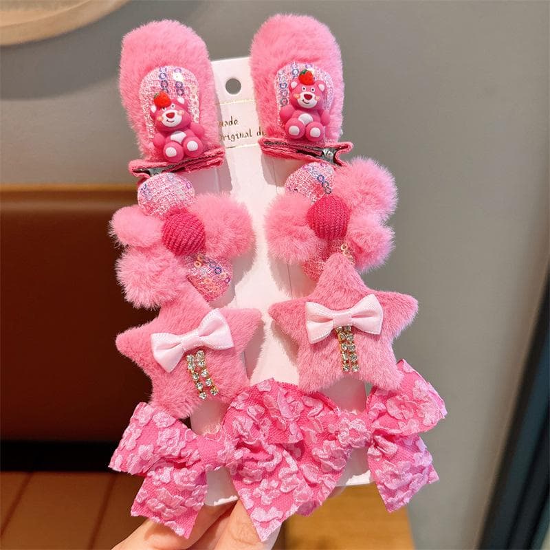 8/9pcs/Set Plush Hairpins Cute Colorful Knitting Flowers Plaid Fruits Barrettes Hair Clip for Hair Accessories Sets
