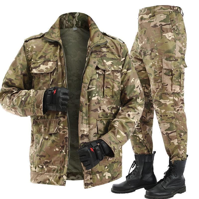 Tactical Jacket Set Men Warm Outdoor Army Camouflate Clothes Set Military Hooded Hunting Fleece Coat Clothing Suit XL tan