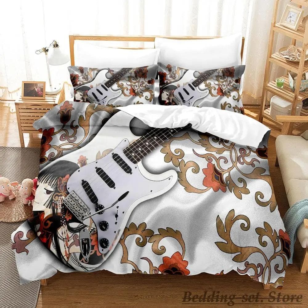 Music Guitar Bedding Set Single Twin Full Queen King Size Bed Set Adult Kid Bedroom Duvetcover Sets Anime parure de lit Bed 70x133cm 2pcs