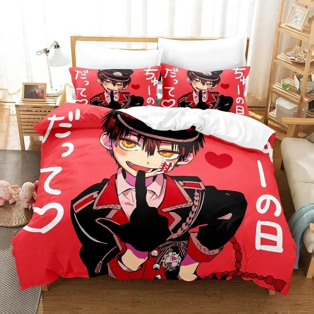 Fashion 3D Printing Anime Toilet-bound Hanako-kun Bedding Set Duvet Cover Sets Comforter Bedding Double Size Adults Kids Gift AU Single 140x210cm