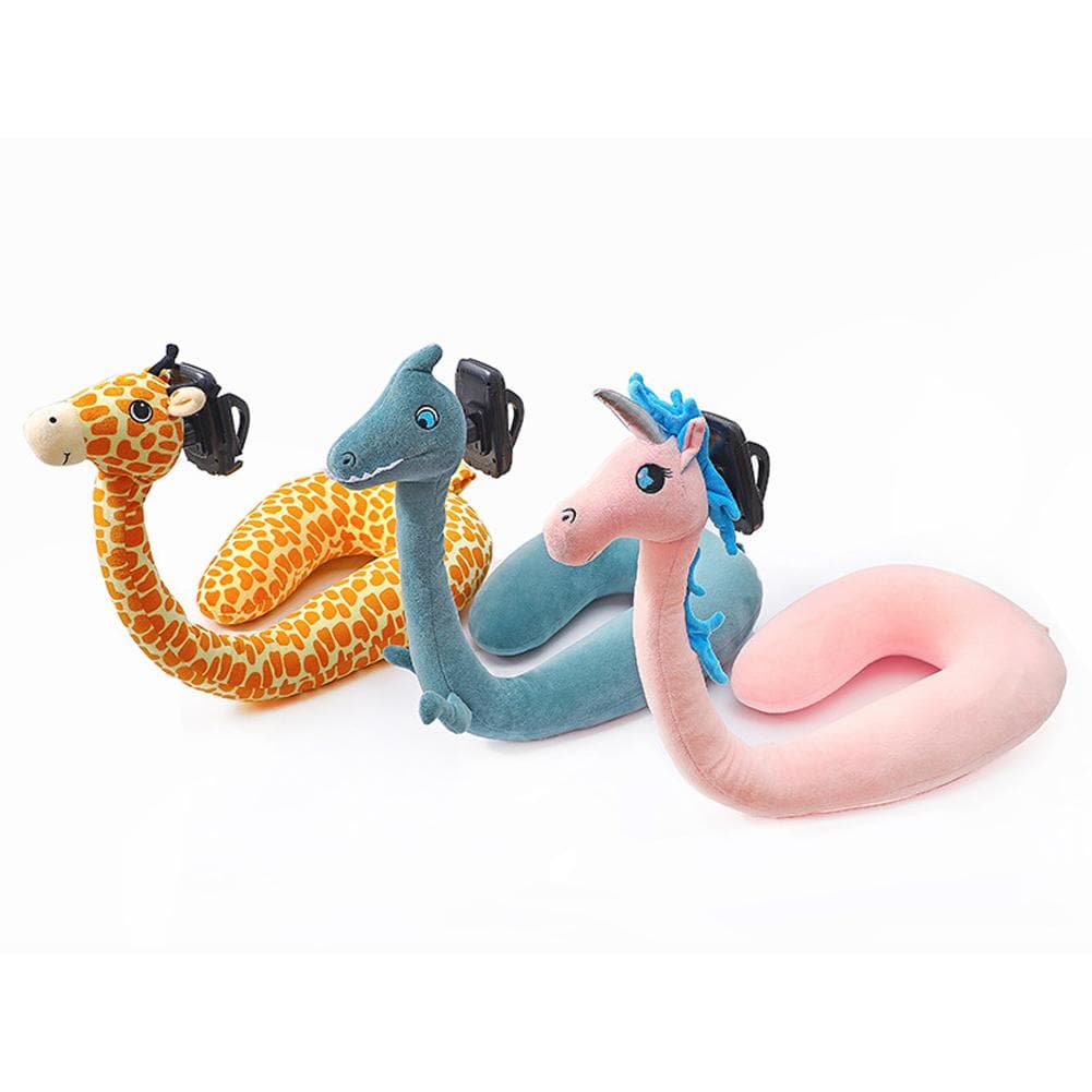 2 in 1 U Shaped Pillow Phone Holder Soft Hanging Neck Lazy Bracket Cute Animal 360 Degree Phones grey