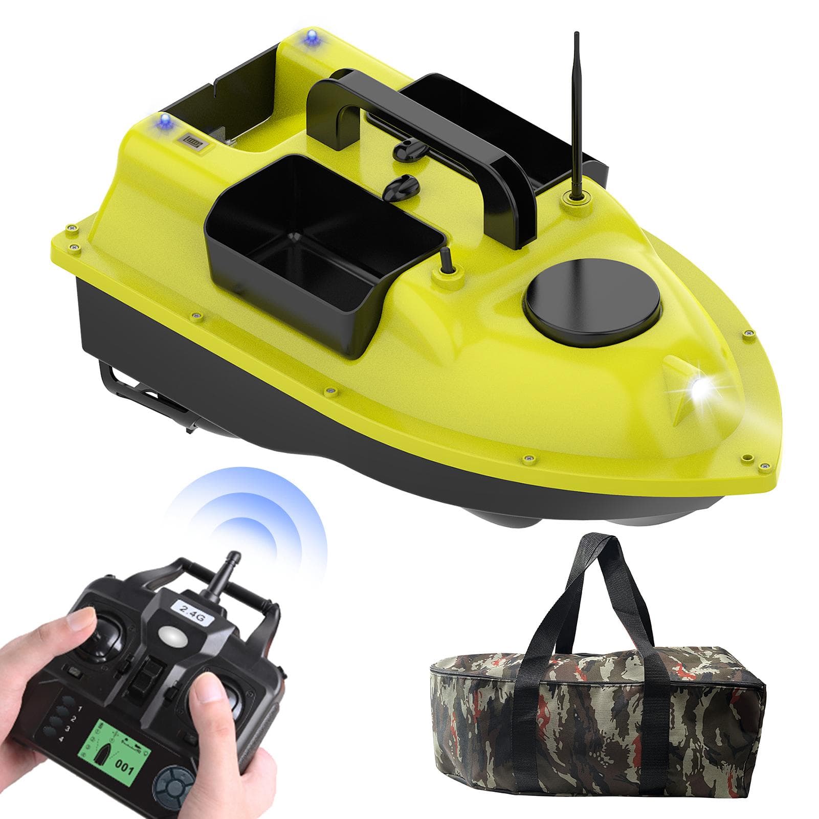 GPS Fishing Bait Boat with 3 Bait Containers Automatic Bait Boat with 400-500M Remote Range 5200mAh camouflage