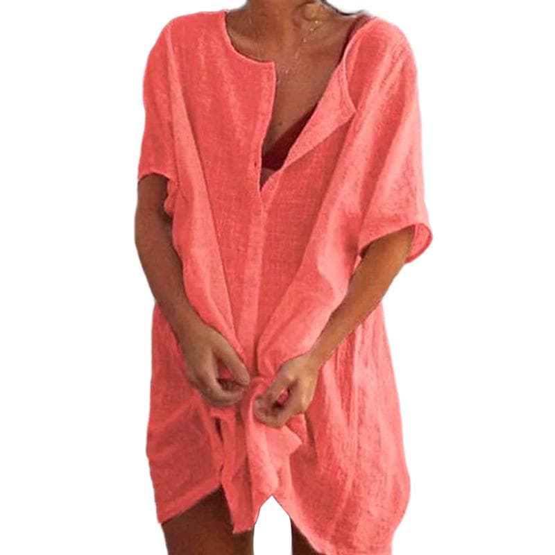 Big Size 8XL Pure Color Shirt Women Deep V Short Sleeve Blouse Summer Leisure Loose T Shirt Dress XL red