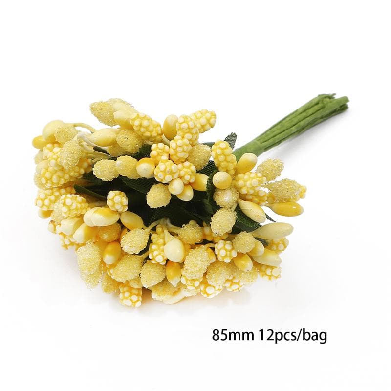 Yellow Series Artificial Flower Cherry Stamens Berries Bundle DIY Cake Christmas Wedding Gift Box W 23